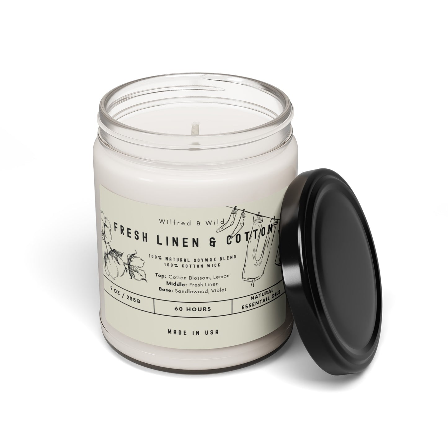 Scented Soy Candle - Fresh Linen and Cotton, 9oz