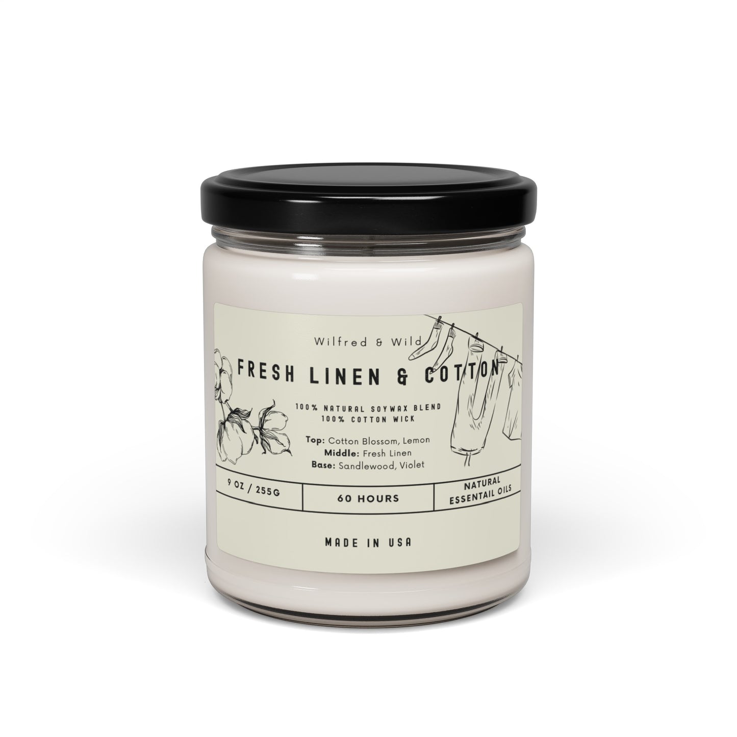 Scented Soy Candle - Fresh Linen and Cotton, 9oz