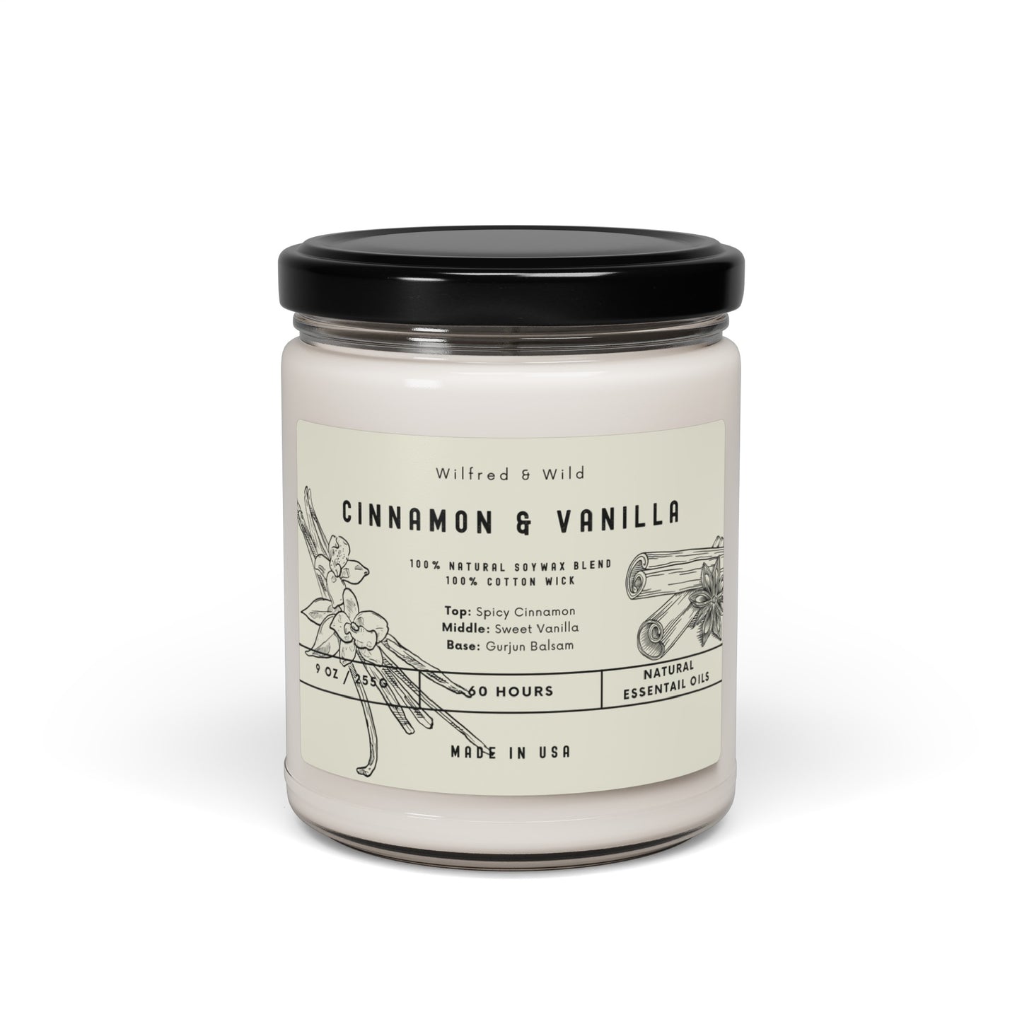 Scented Soy Candle - Cinnamon and Vanilla, 9oz