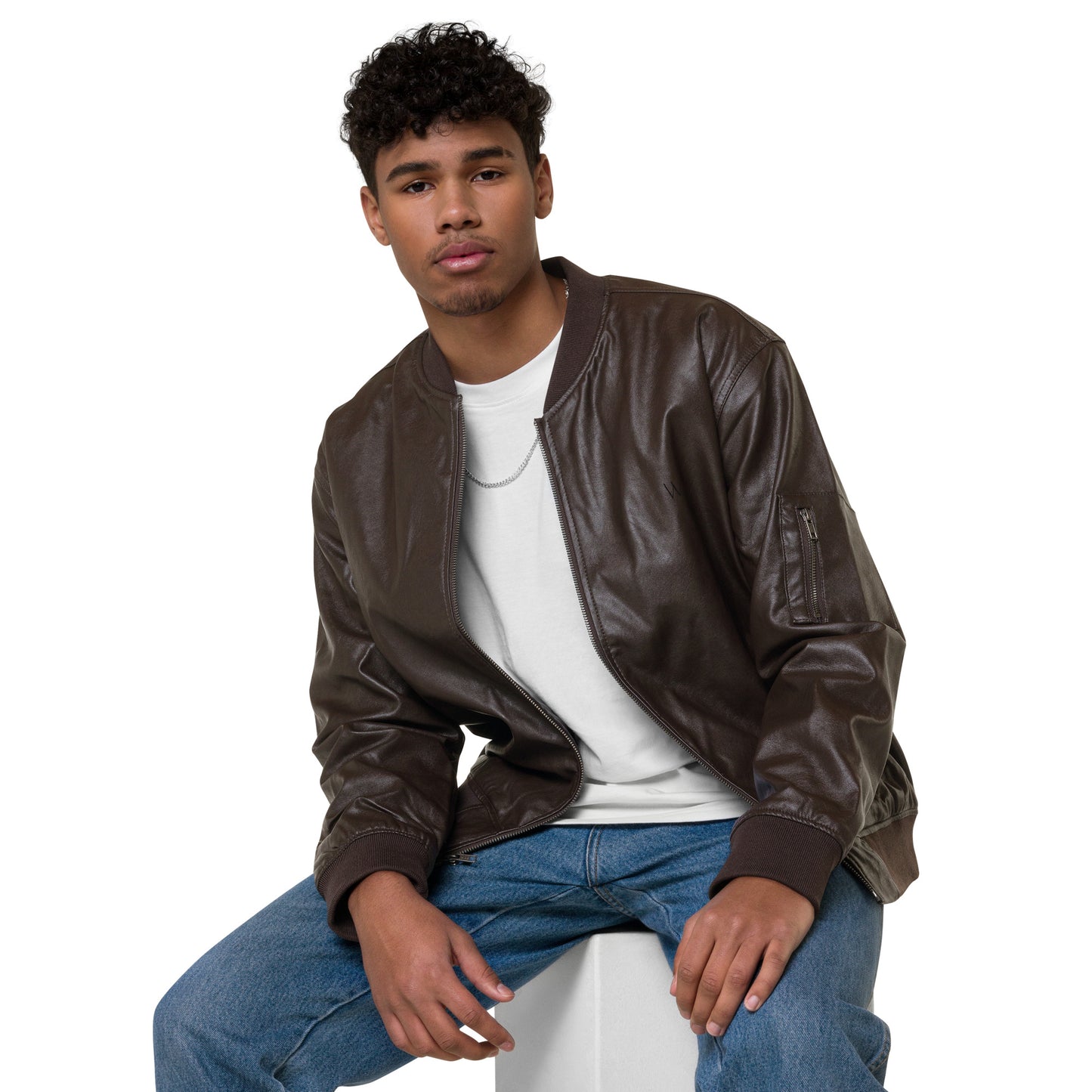 Leather Bomber Jacket - Brown