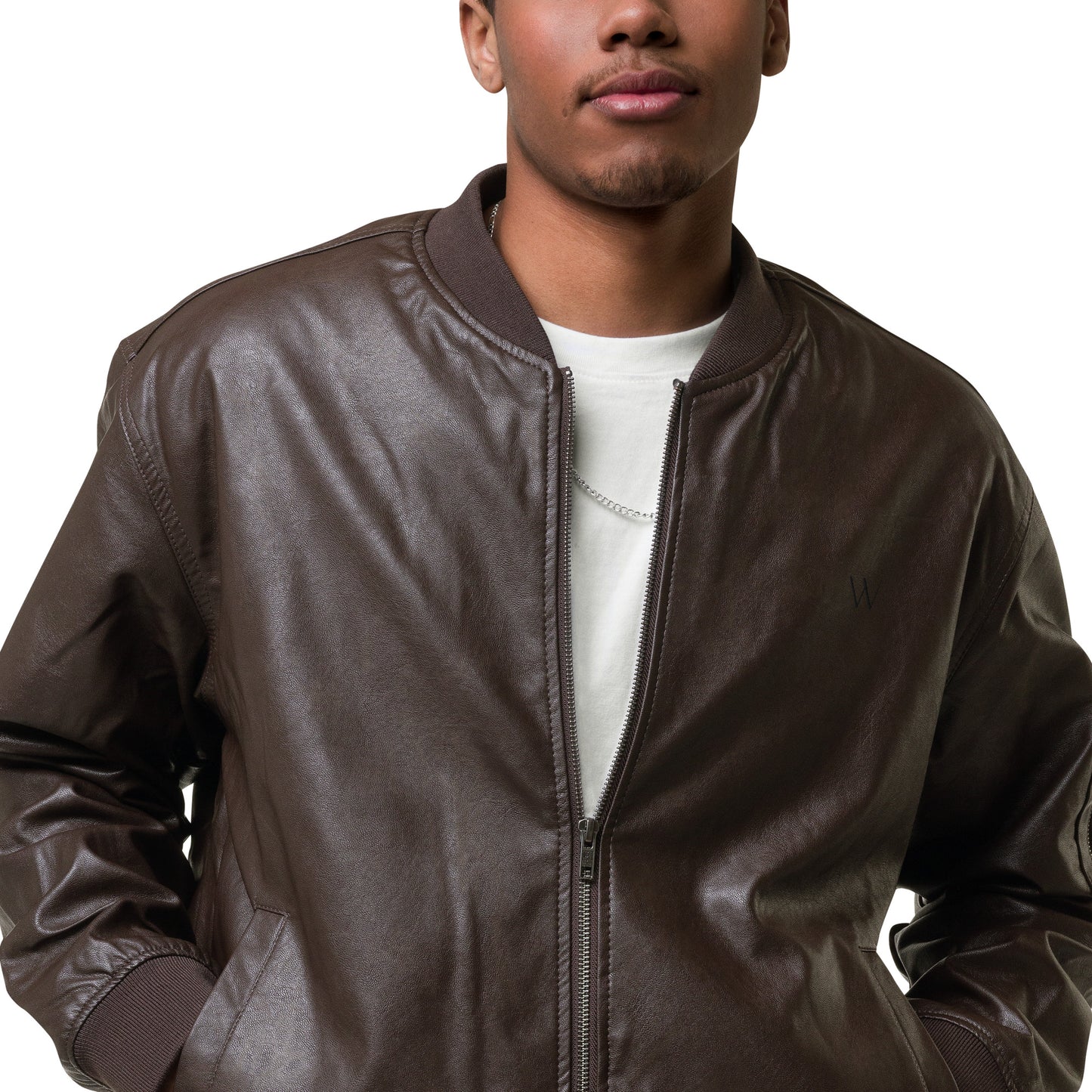 Leather Bomber Jacket - Brown